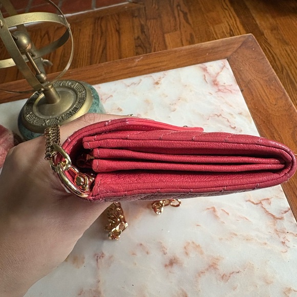 Chanel Pink and Gold Quilted Chevron Wallet with Chain WOC - Picture 7 of 12